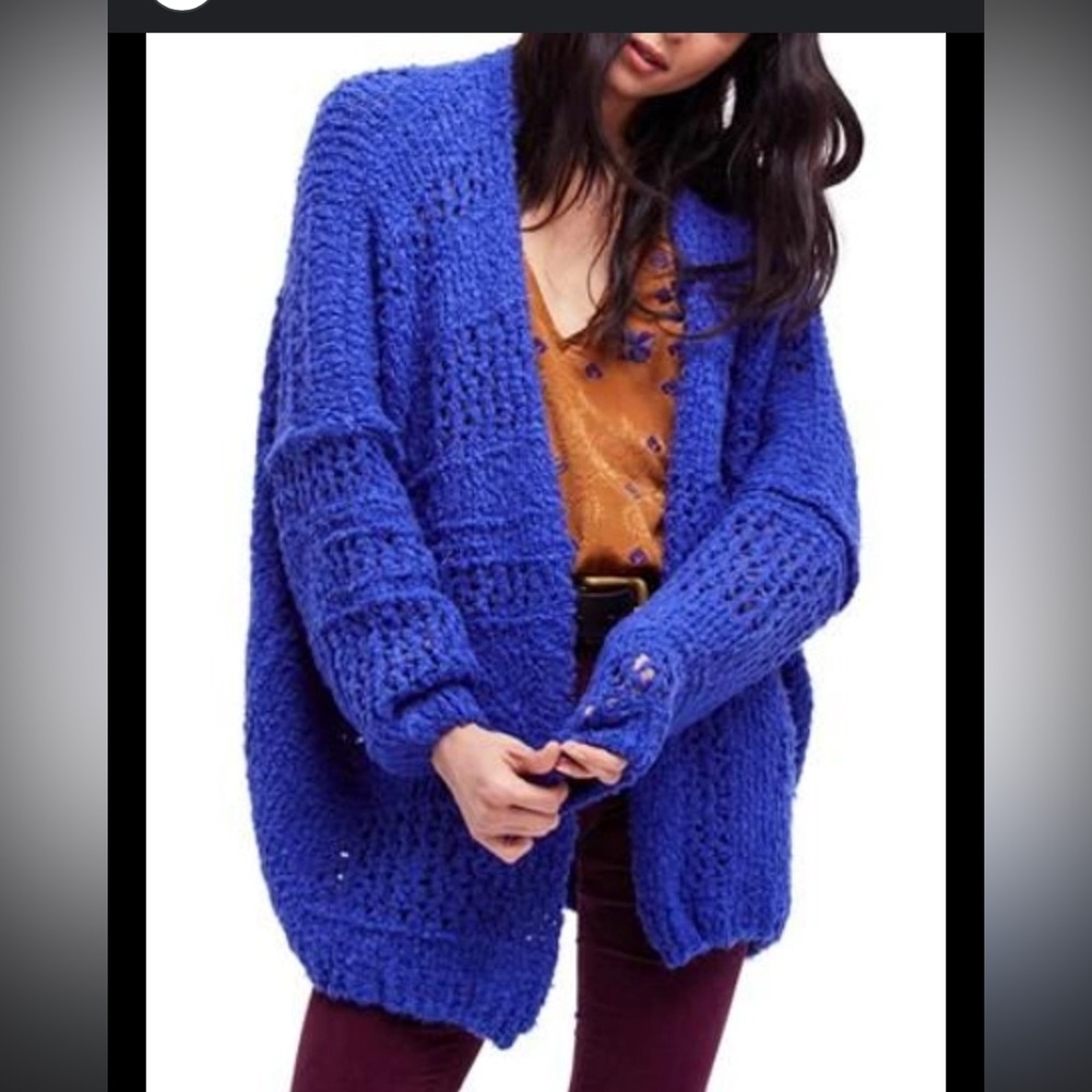 Free People Chunky Open-Knit Cardigan - Royal Blue